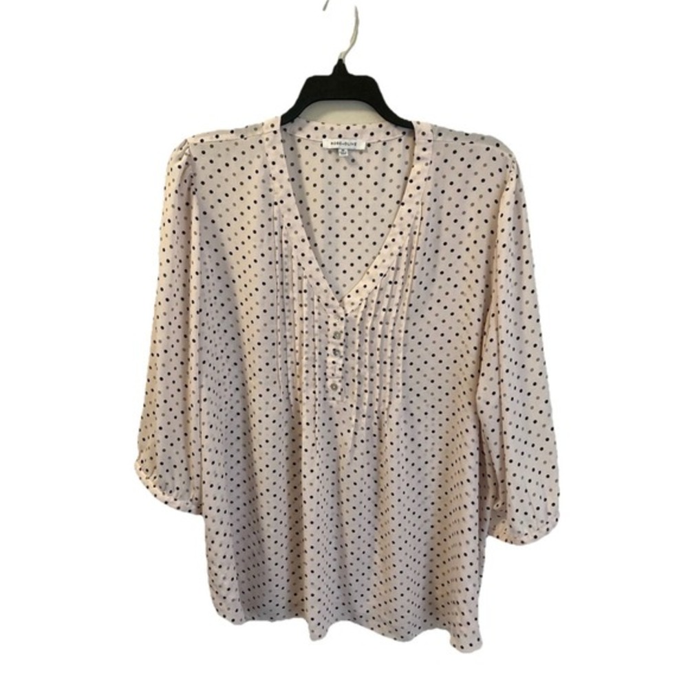 Rose & Olive Blouse Light Pink Polka‎ Dot Popover Sz 3X Office Pintuck Feminine